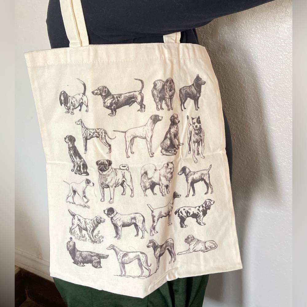 Canvas Tote Bag Aesthetic Print Dog‎ Breeds Reusable cotton cloth eco-friendly